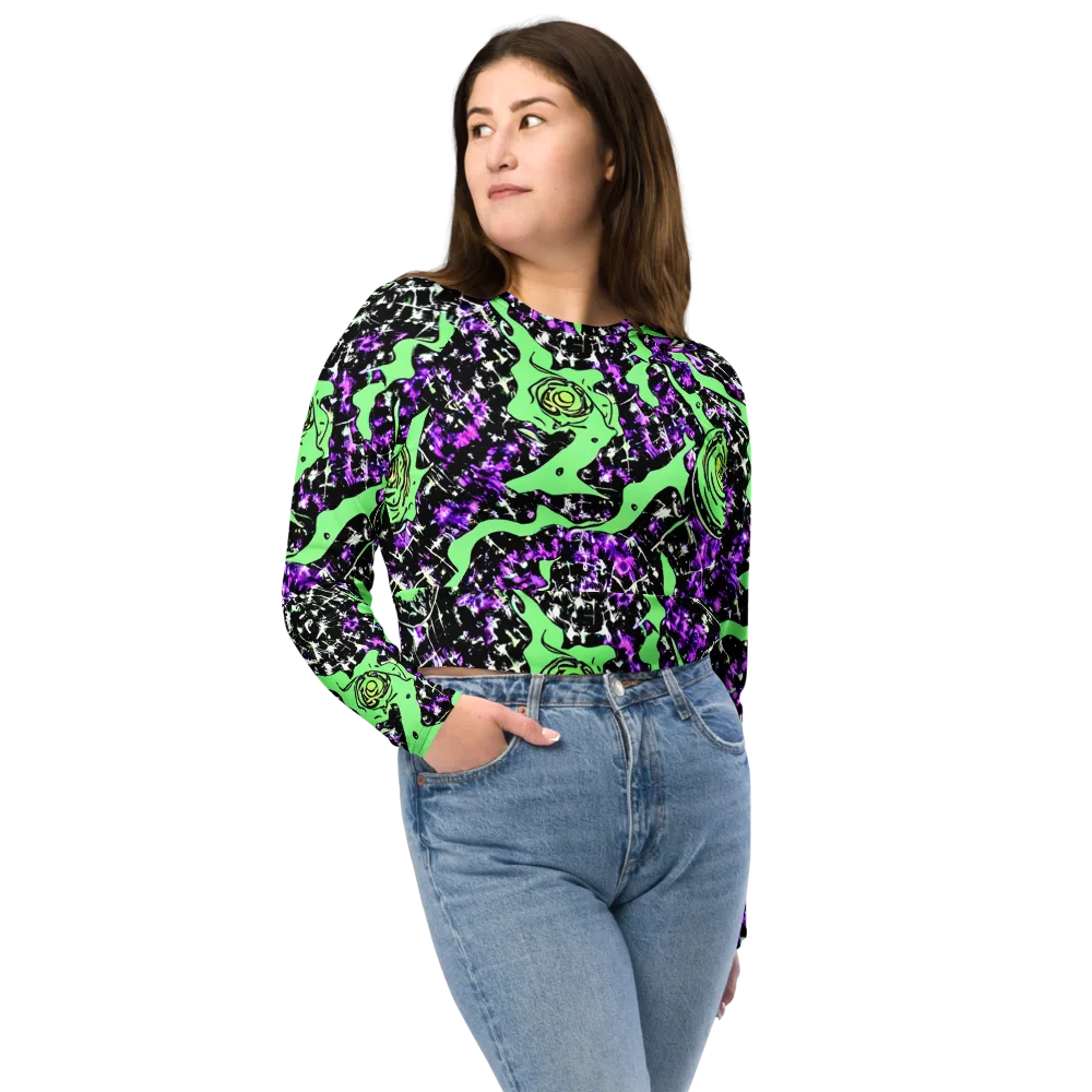 Neon Ink Garden on Long Sleeve Crop Top — Front