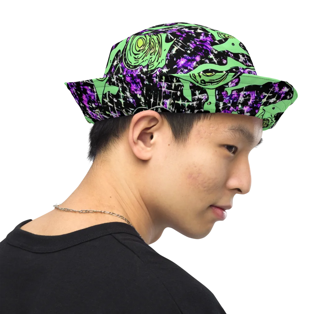 Neon Ink Garden on Reversible Bucket Hat — Right Outside