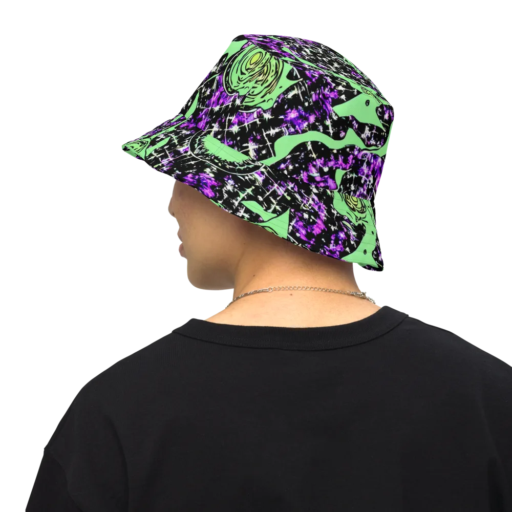 Neon Ink Garden on Reversible Bucket Hat — Back Inside