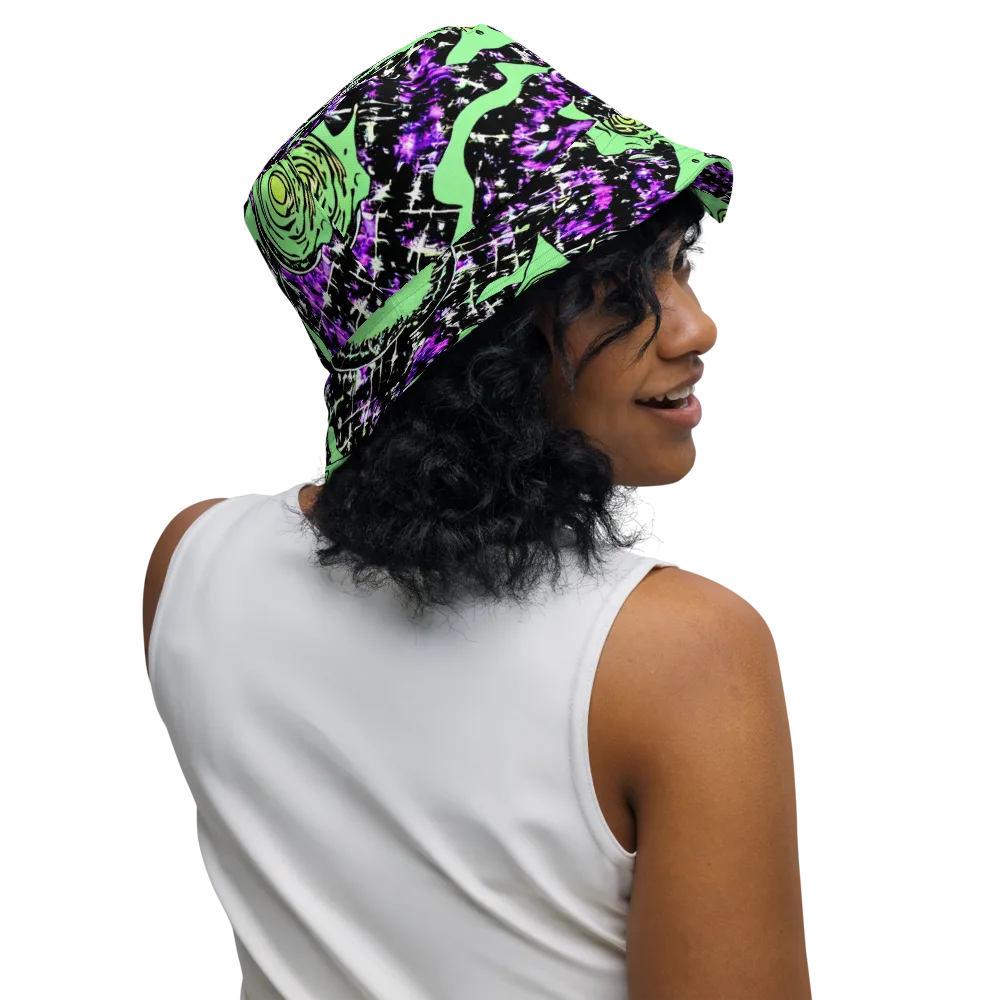 Neon Ink Garden on Reversible Bucket Hat — Right Outside