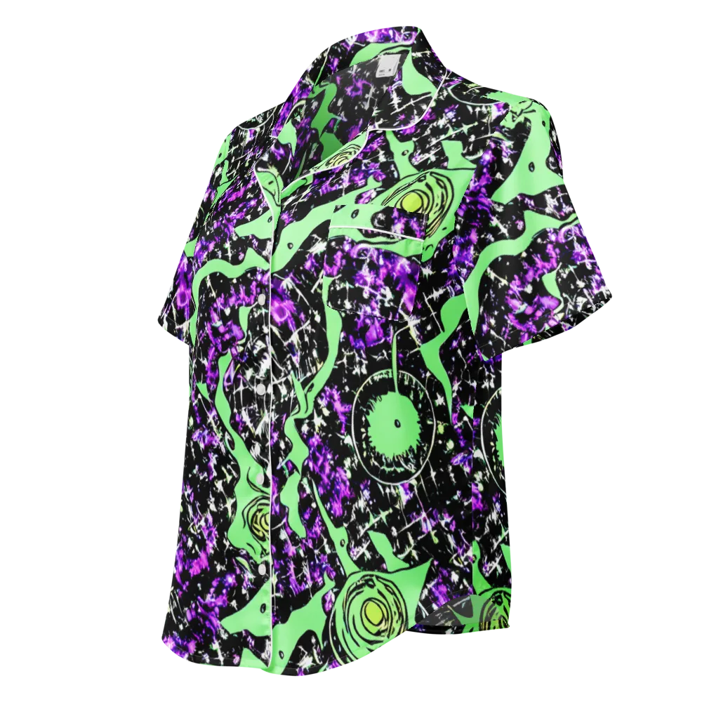 Neon Ink Garden on Women's Short Sleeve Pajama Top — Left Front