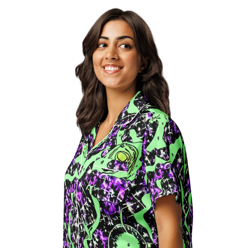 Neon Ink Garden on Women's Short Sleeve Pajama Top — Left Front