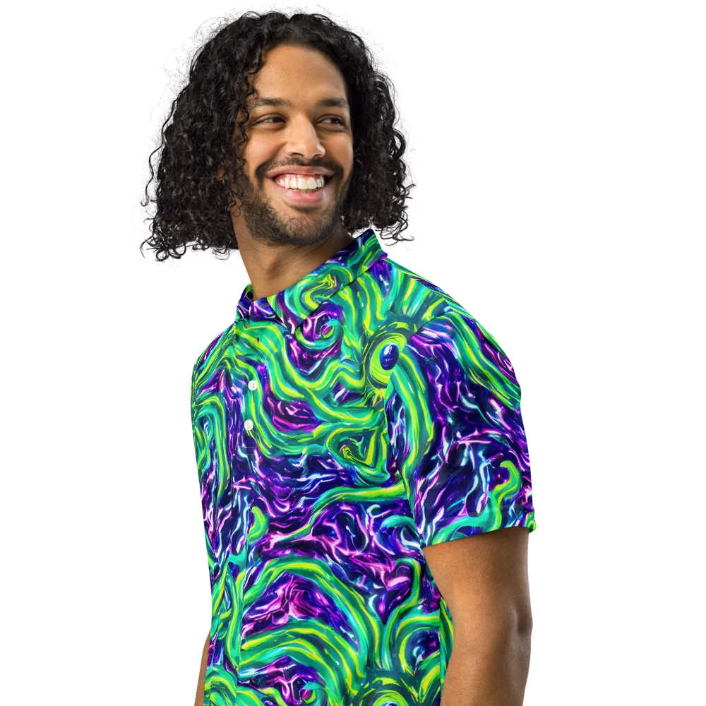 Cosmic Spill on Men's Slim Fit Polo Shirt — Left Front