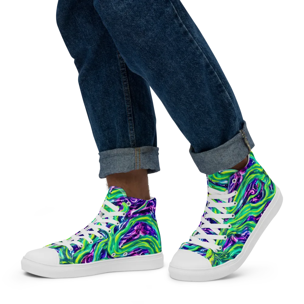 Cosmic Spill on Men's High Top Canvas Shoes — Left