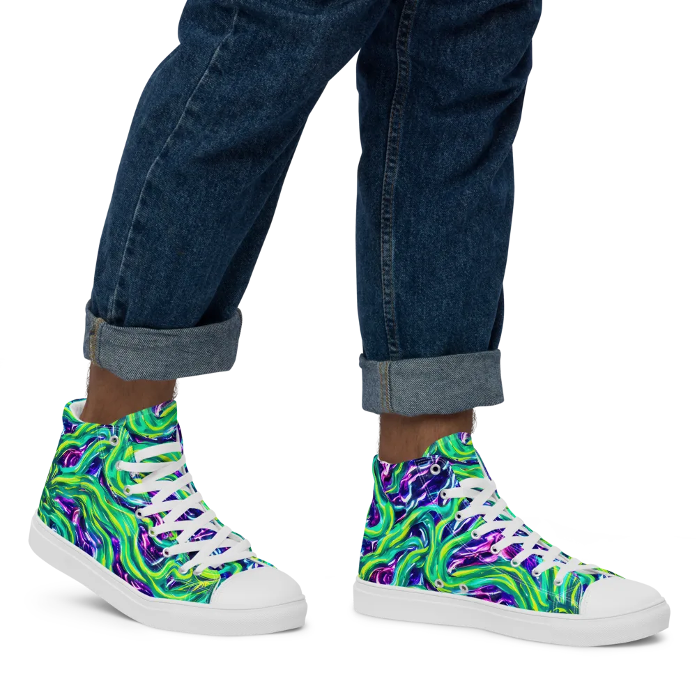 Cosmic Spill on Men's High Top Canvas Shoes — Right