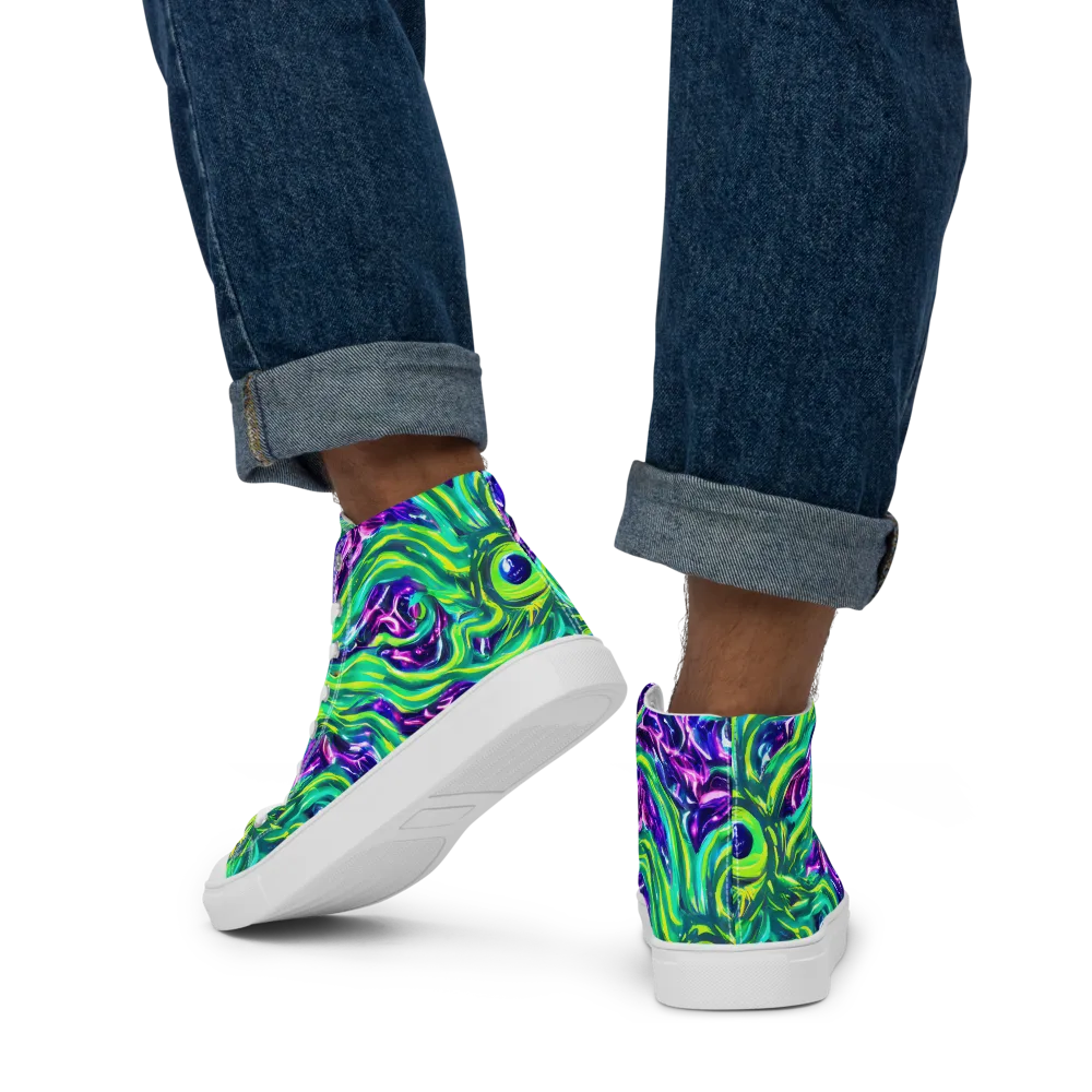 Cosmic Spill on Men's High Top Canvas Shoes — Back