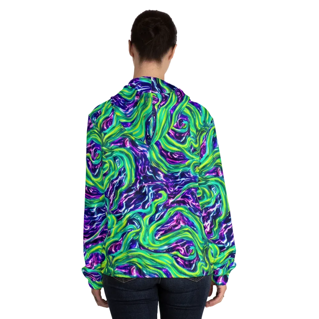 Cosmic Spill on Women's Full-Zip Hoodie — Back On Person