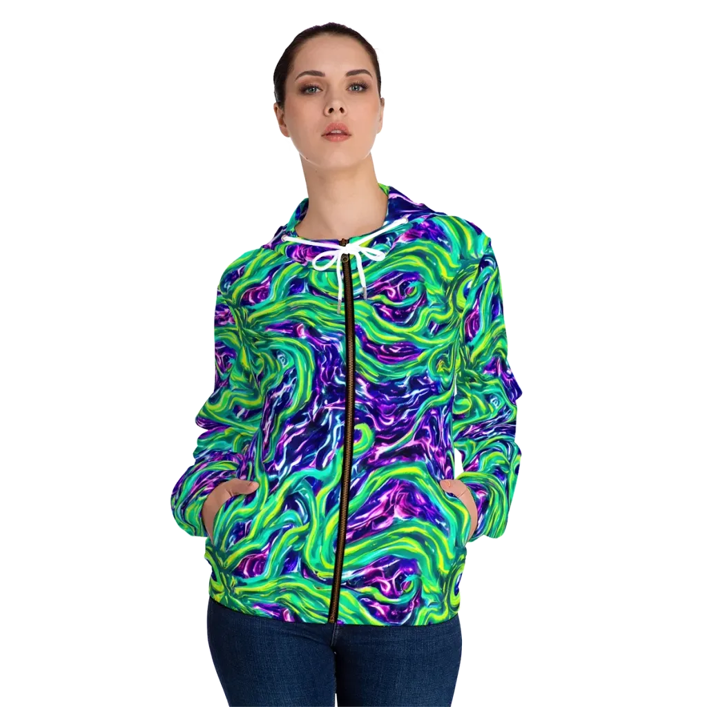 Cosmic Spill on Women's Full-Zip Hoodie — Front On Person