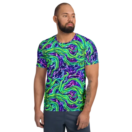 Cosmic Spill on a Men's Athletic T-Shirt