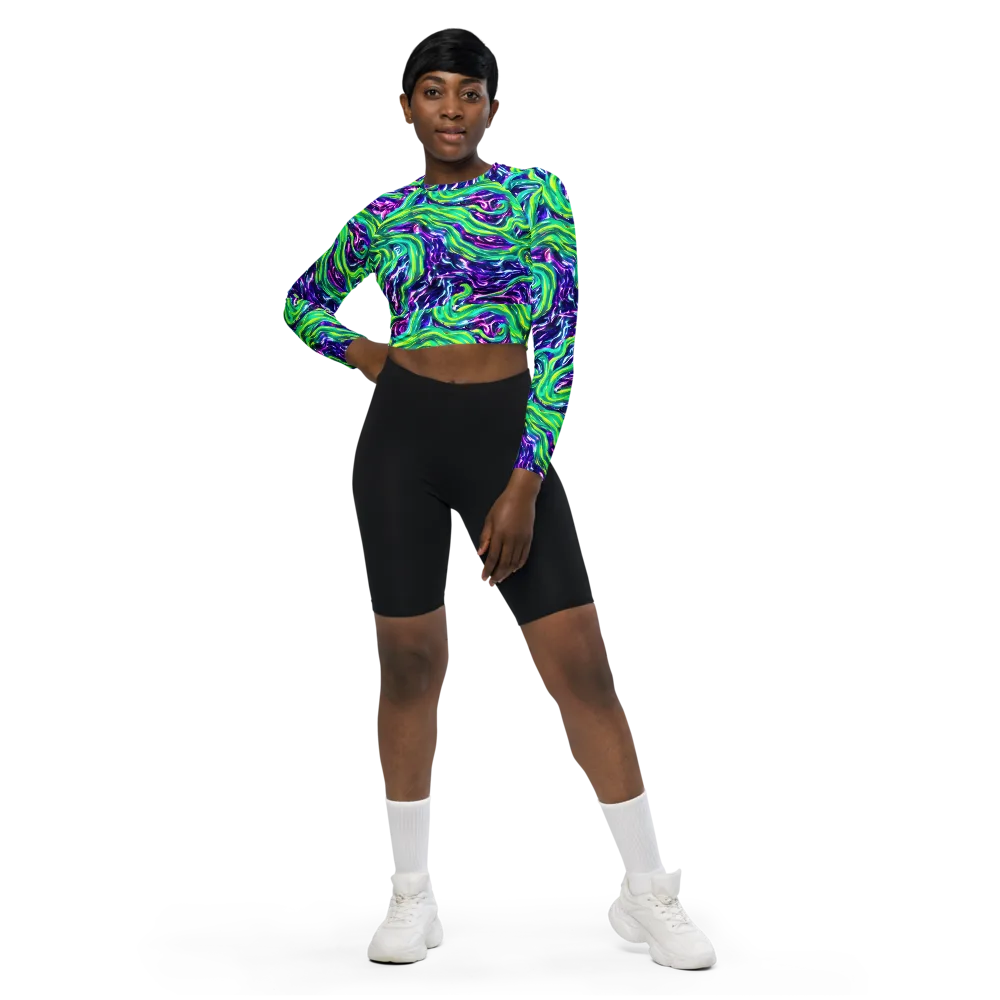 Cosmic Spill on Long Sleeve Crop Top — Front