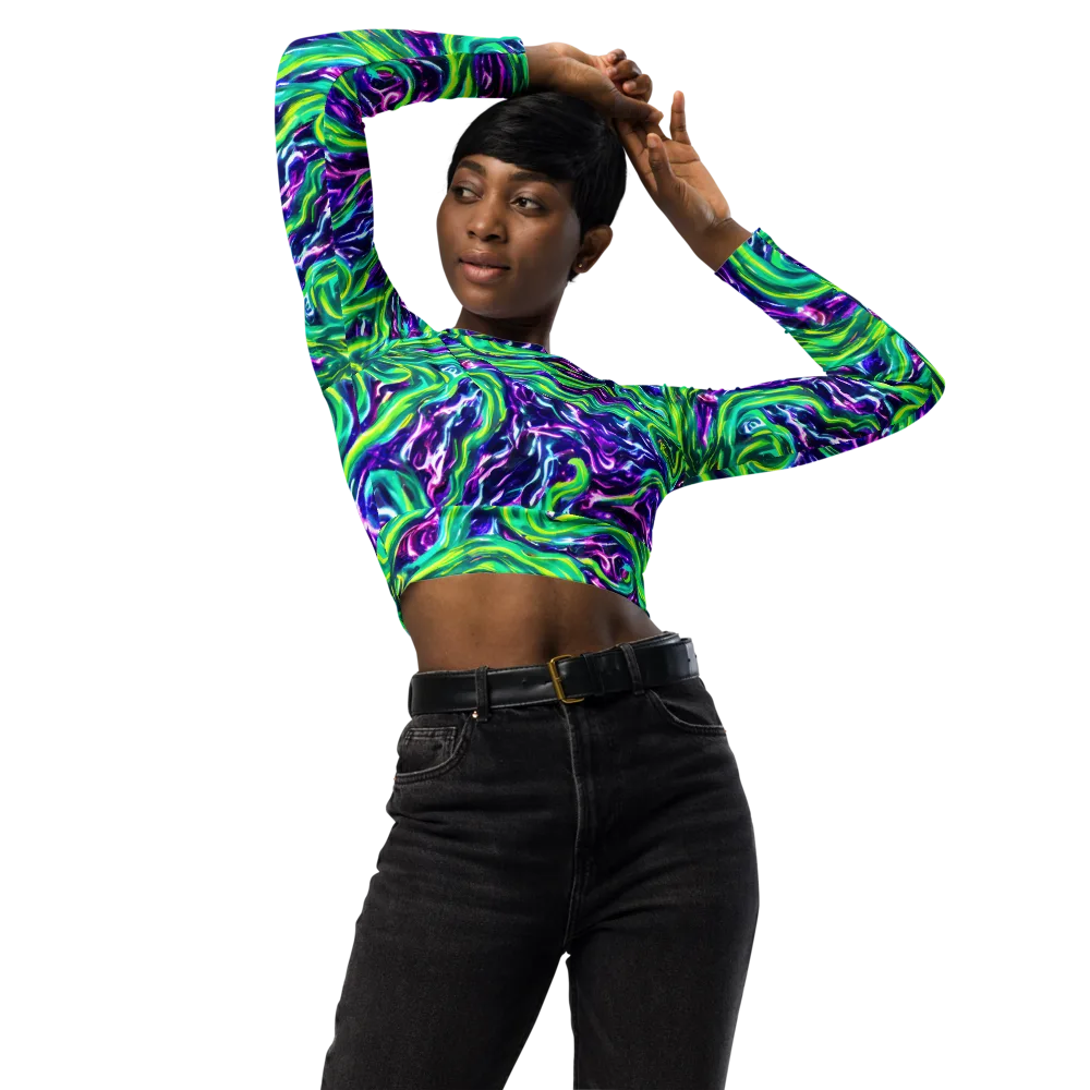 Cosmic Spill on Long Sleeve Crop Top — Front