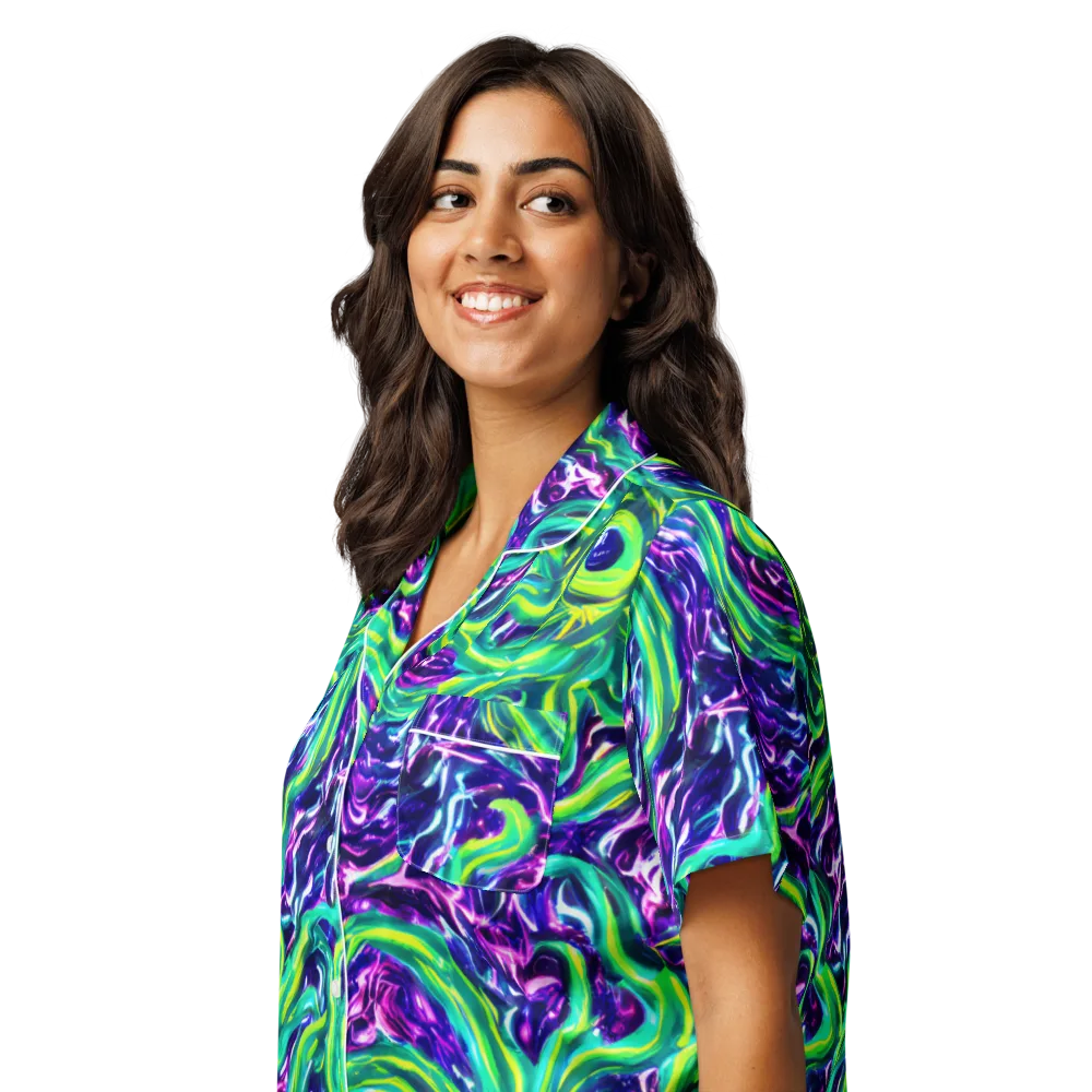 Cosmic Spill on Women's Short Sleeve Pajama Top — Left Front