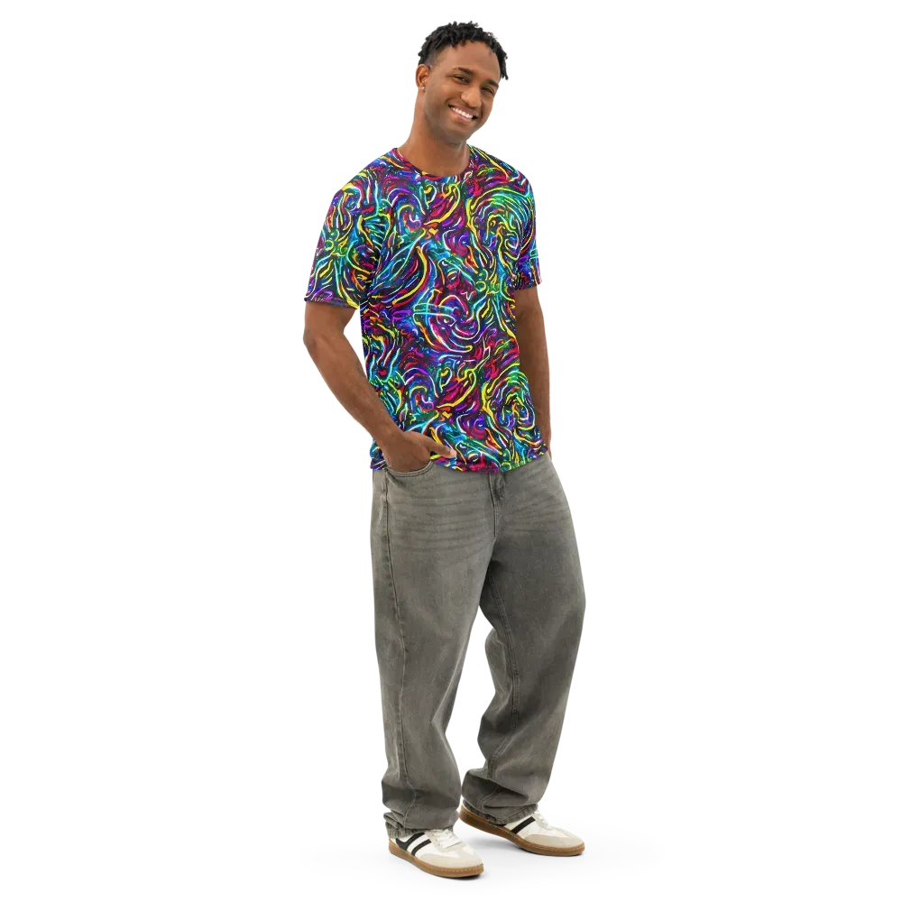 Prismatic Torrent on Men's Cotton Crew Neck T-Shirt — Right Front