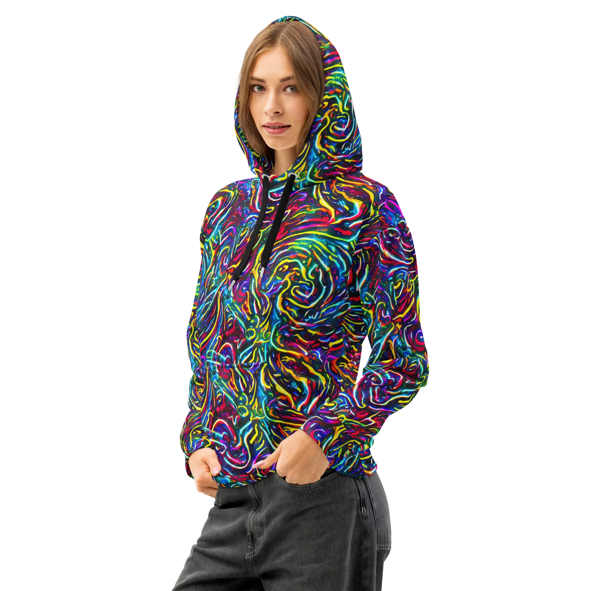 Prismatic Torrent on Cotton Hoodie — Left Front