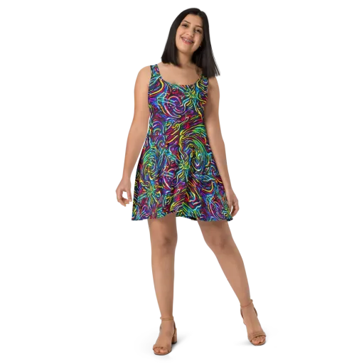 Prismatic Torrent on a Skater Dress