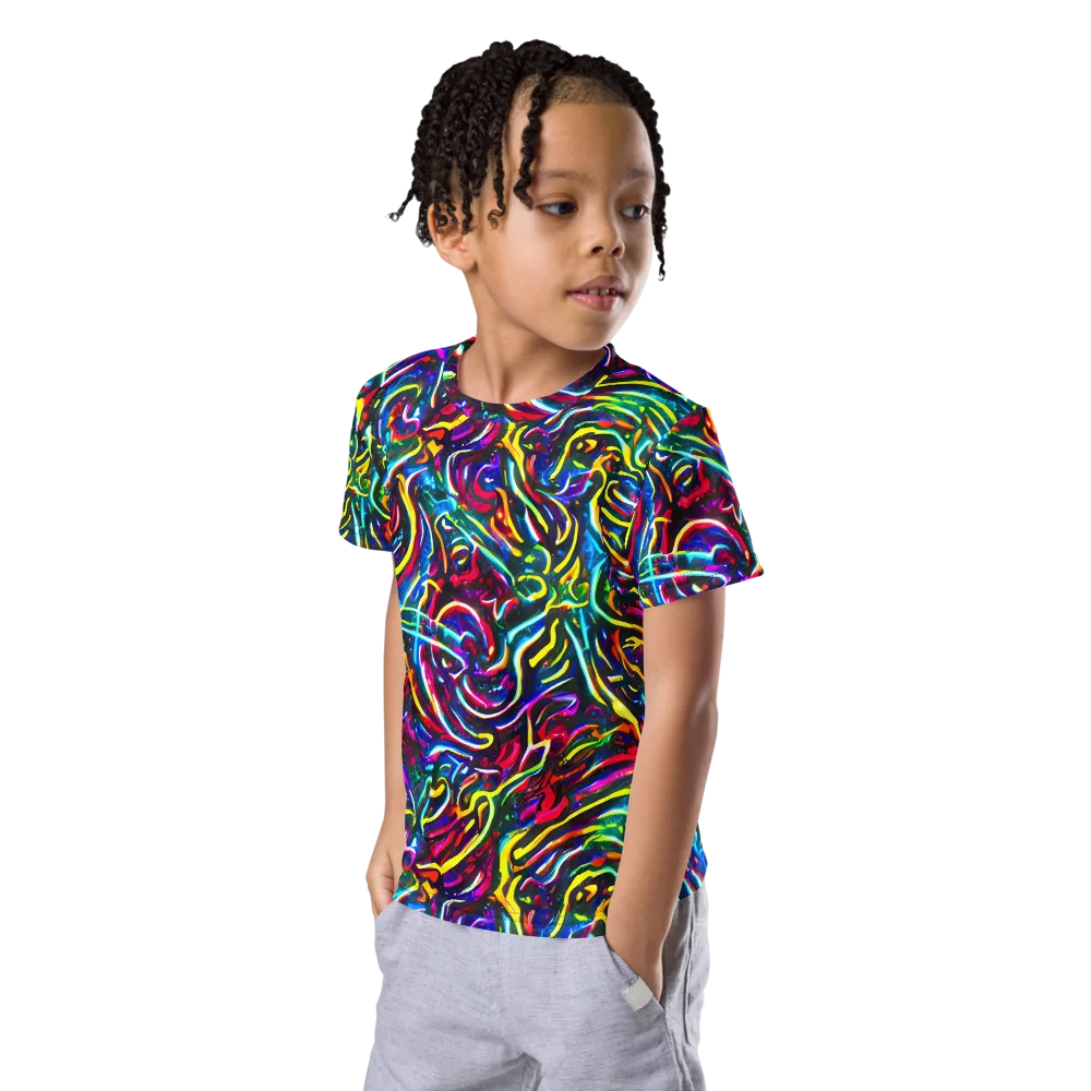 Prismatic Torrent on Kids Crew Neck T-Shirt — Left Front