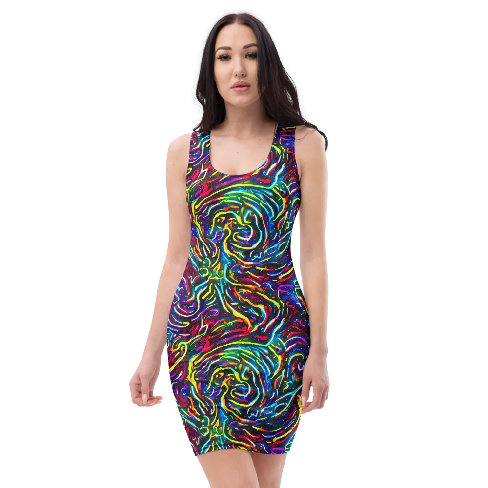 Prismatic Torrent on Bodycon Dress — Front
