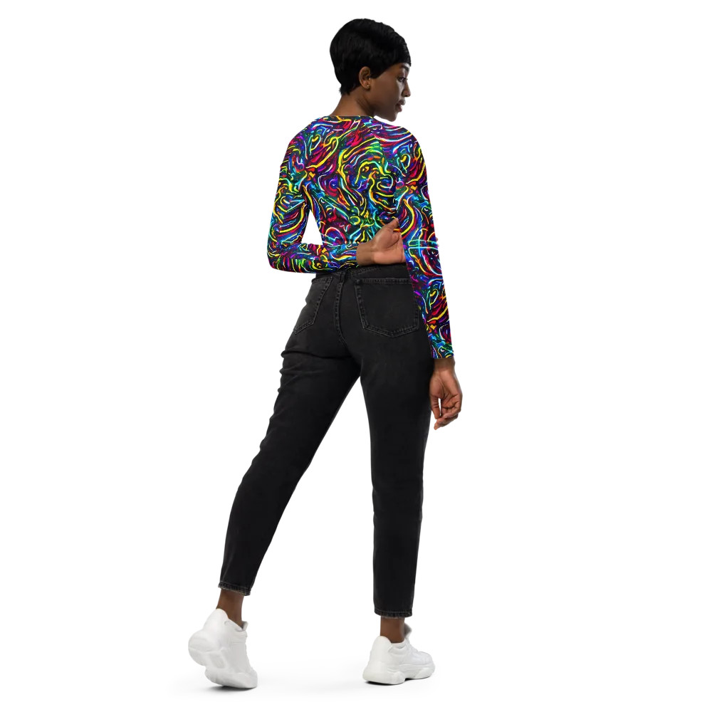 Prismatic Torrent on Long Sleeve Crop Top — Right Back