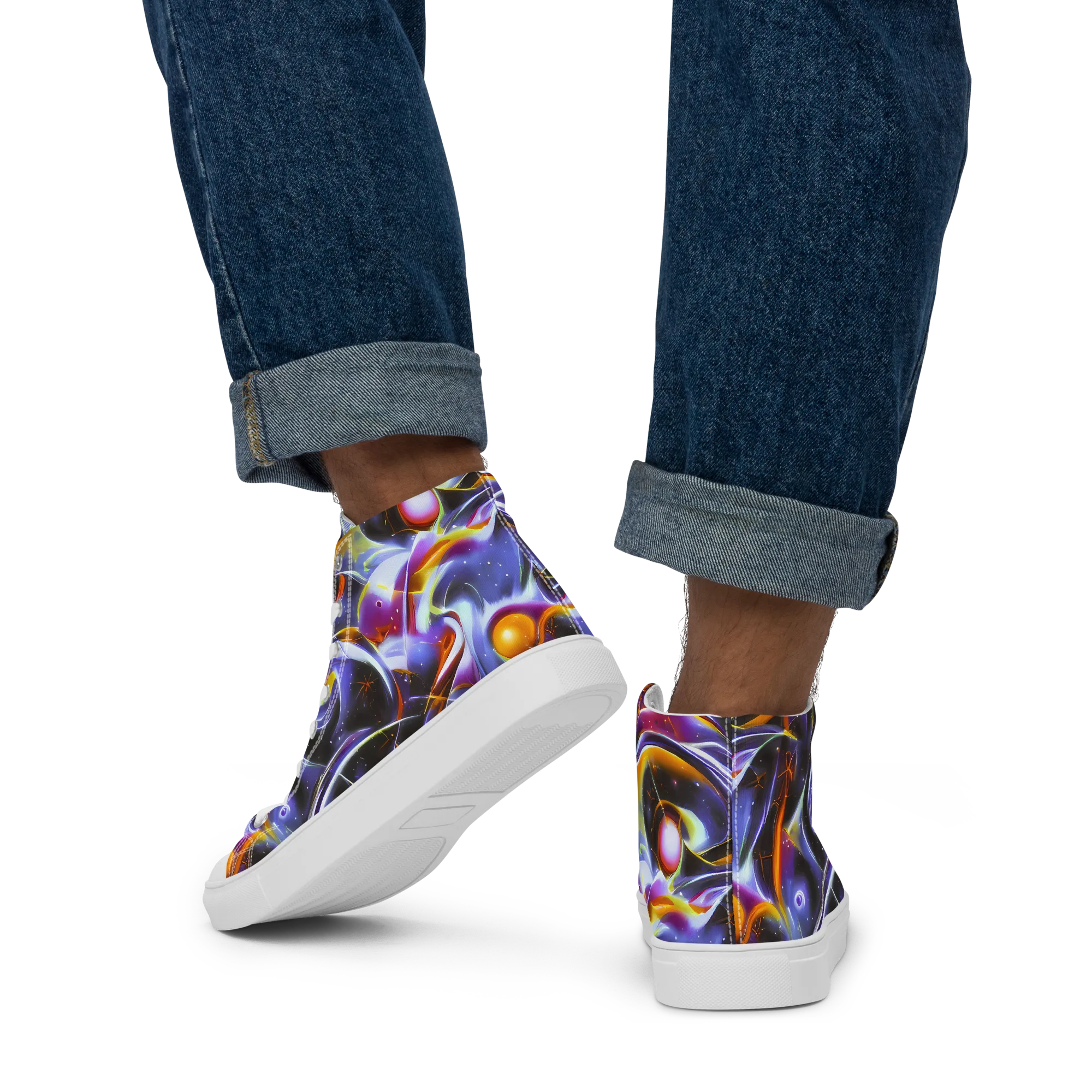 Nebula Flux on Men's High Top Canvas Shoes — Back