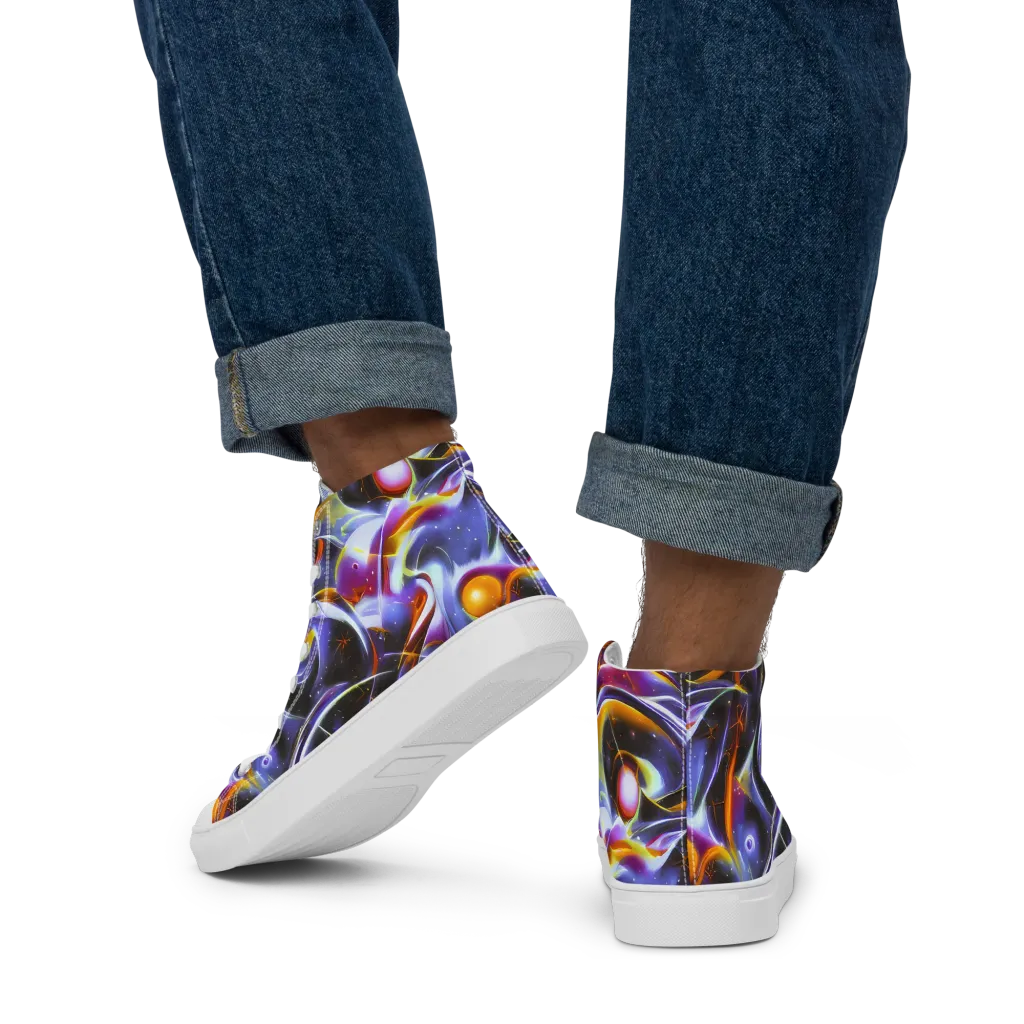 Nebula Flux on Men's High Top Canvas Shoes — Back