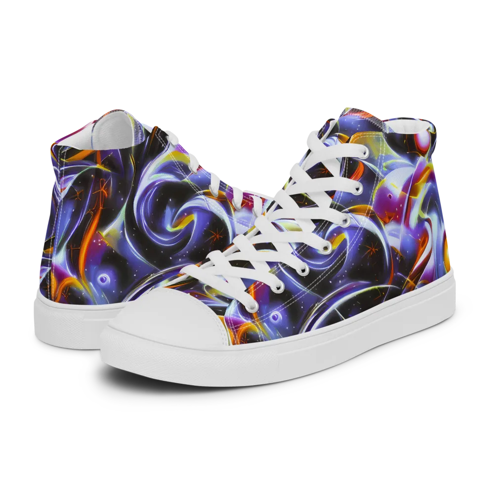 Nebula Flux on Women's High Top Canvas Shoes — Left