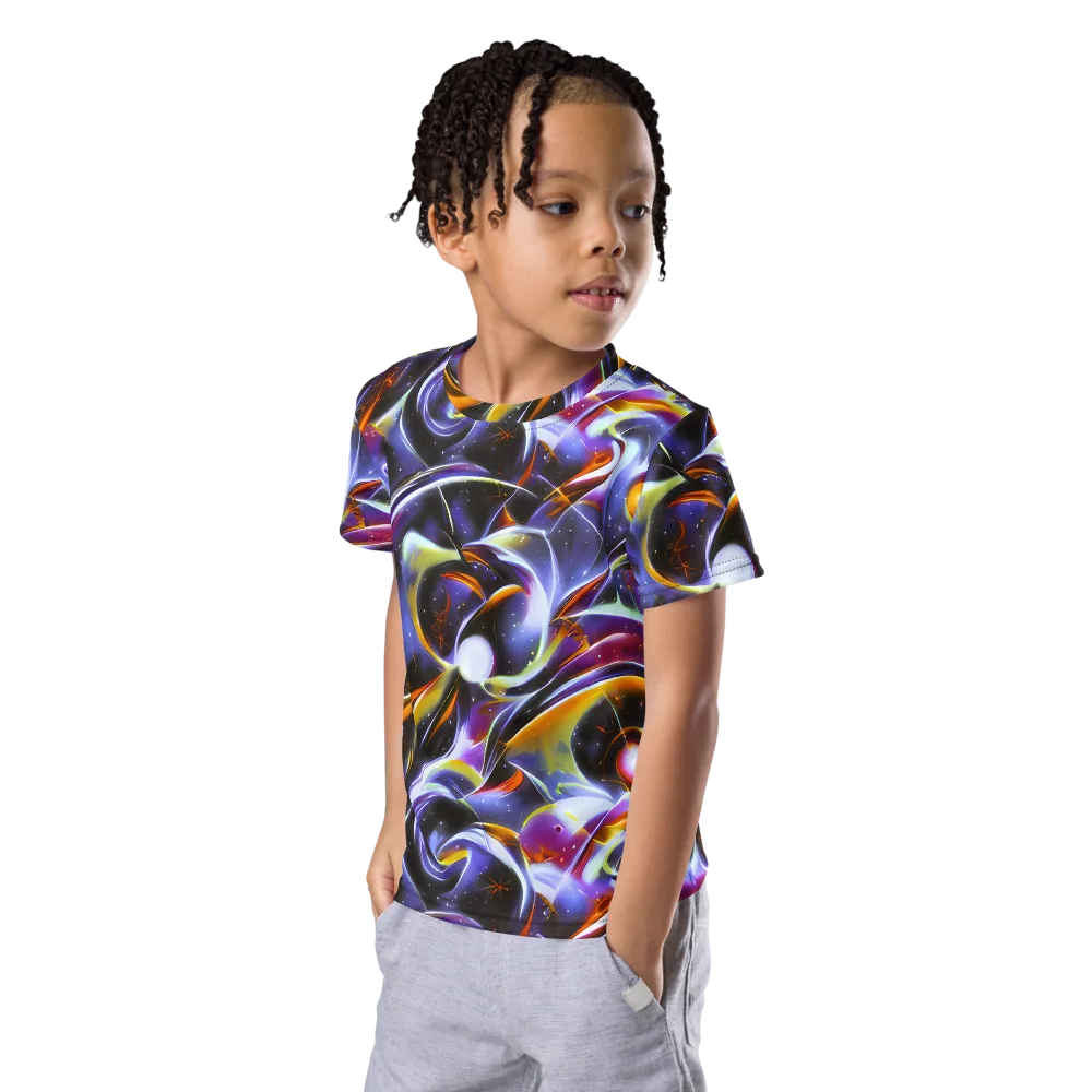 Nebula Flux on Kids Crew Neck T-Shirt — Left Front