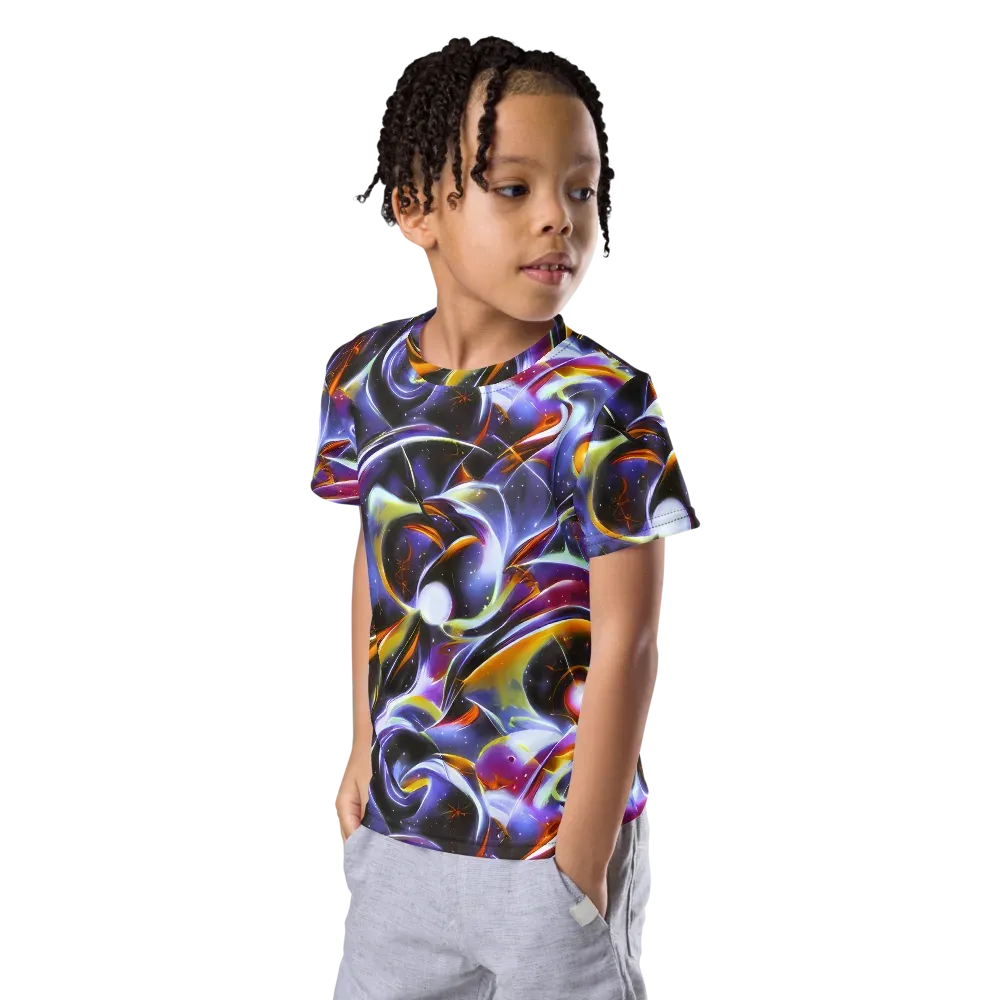Nebula Flux on Kids Crew Neck T-Shirt — Left Front