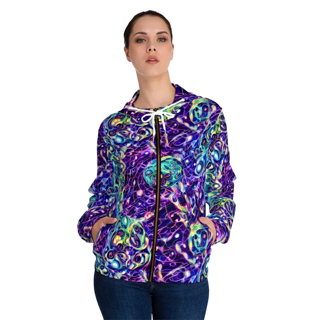 Ultraviolet Rapture on Women's Full-Zip Hoodie — Front On Person