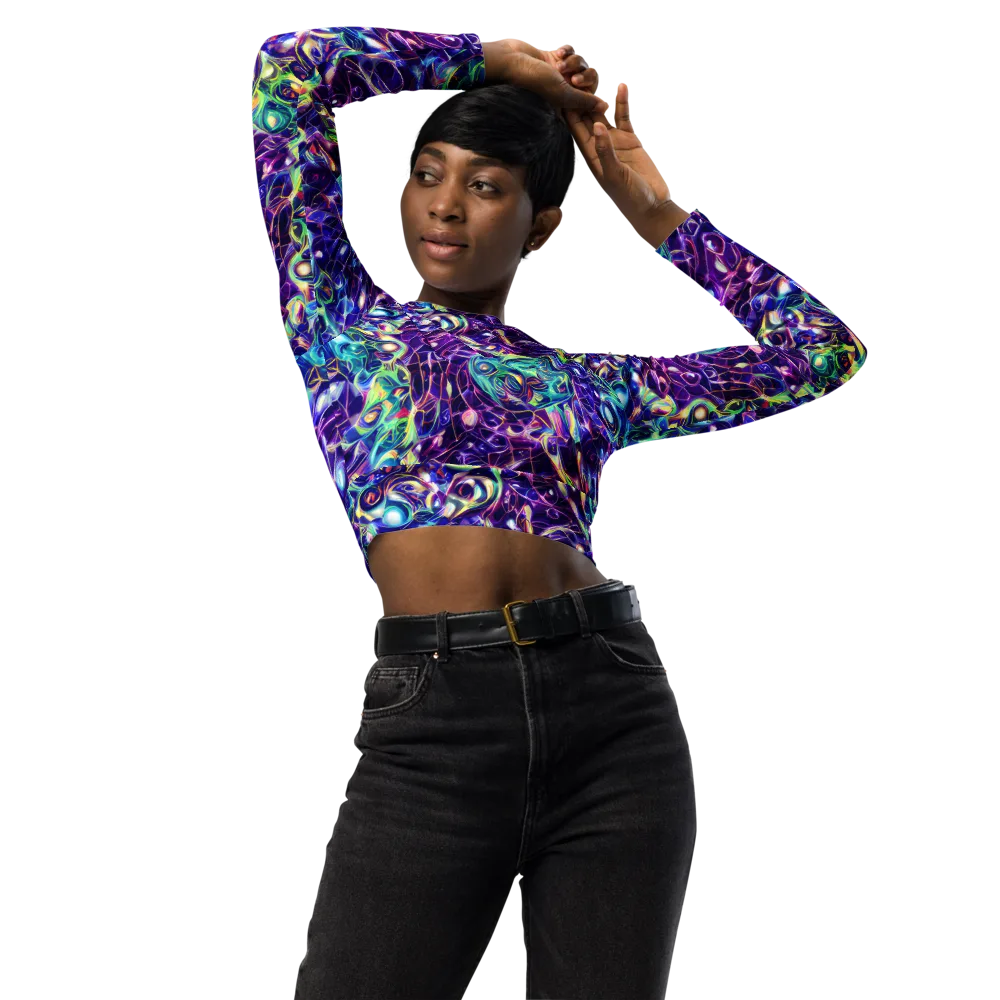 Ultraviolet Rapture on Long Sleeve Crop Top — Front