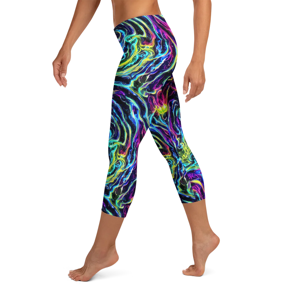 Prismatic Wildfire on Capri Leggings — Left