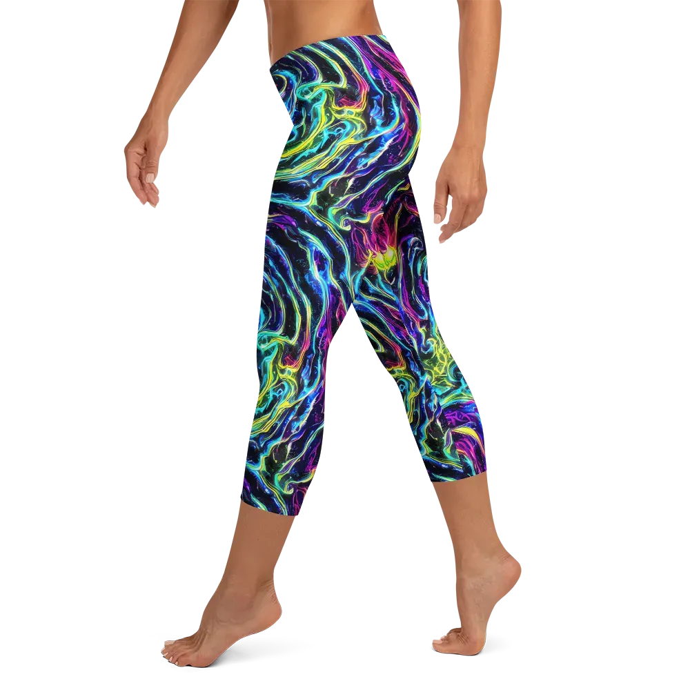 Prismatic Wildfire on Capri Leggings — Left