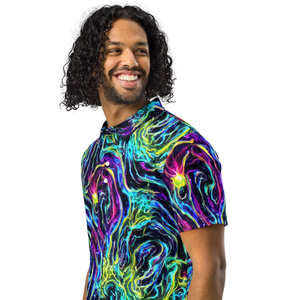 Prismatic Wildfire on Men's Slim Fit Polo Shirt — Left Front
