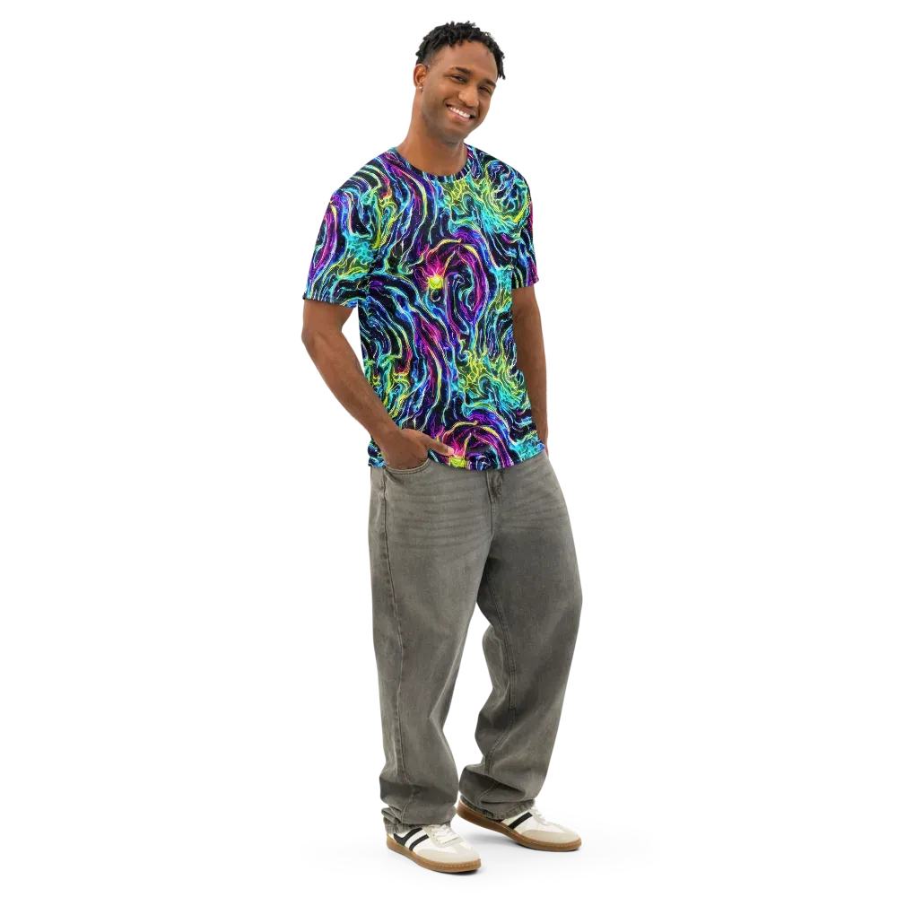 Prismatic Wildfire on Men's Cotton Crew Neck T-Shirt — Right Front