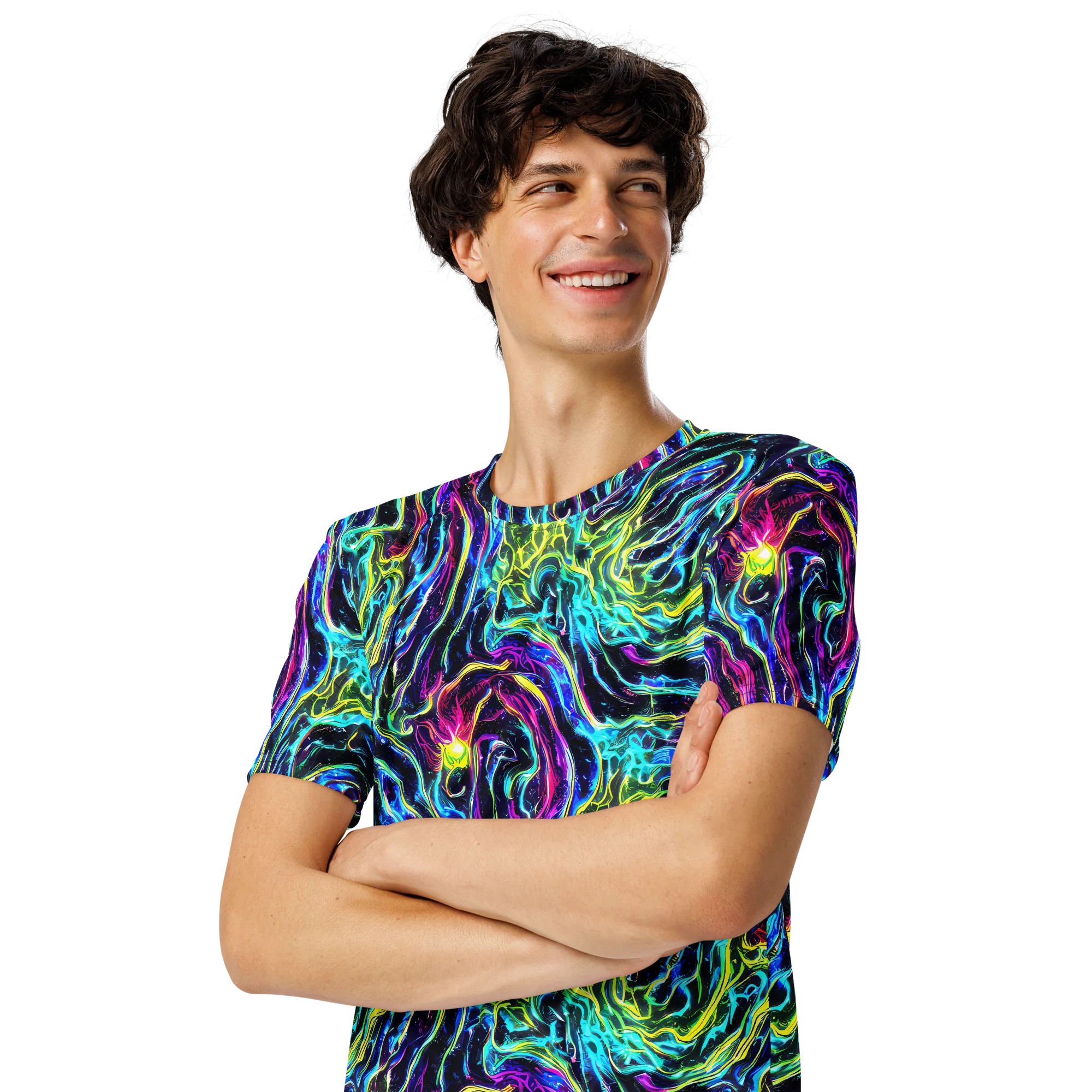 Prismatic Wildfire on Men's Crew Neck T-Shirt — Left Front