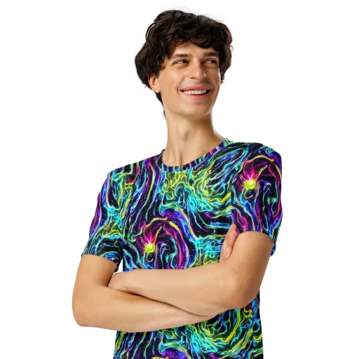Prismatic Wildfire on a Men's Crew Neck T-Shirt