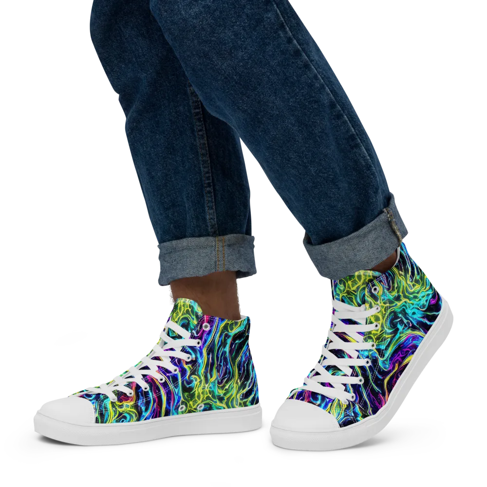 Prismatic Wildfire on Men's High Top Canvas Shoes — Left