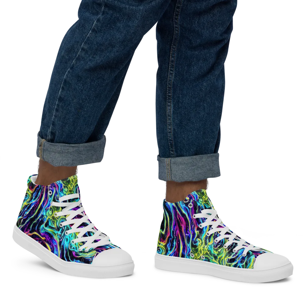Prismatic Wildfire on Men's High Top Canvas Shoes — Right