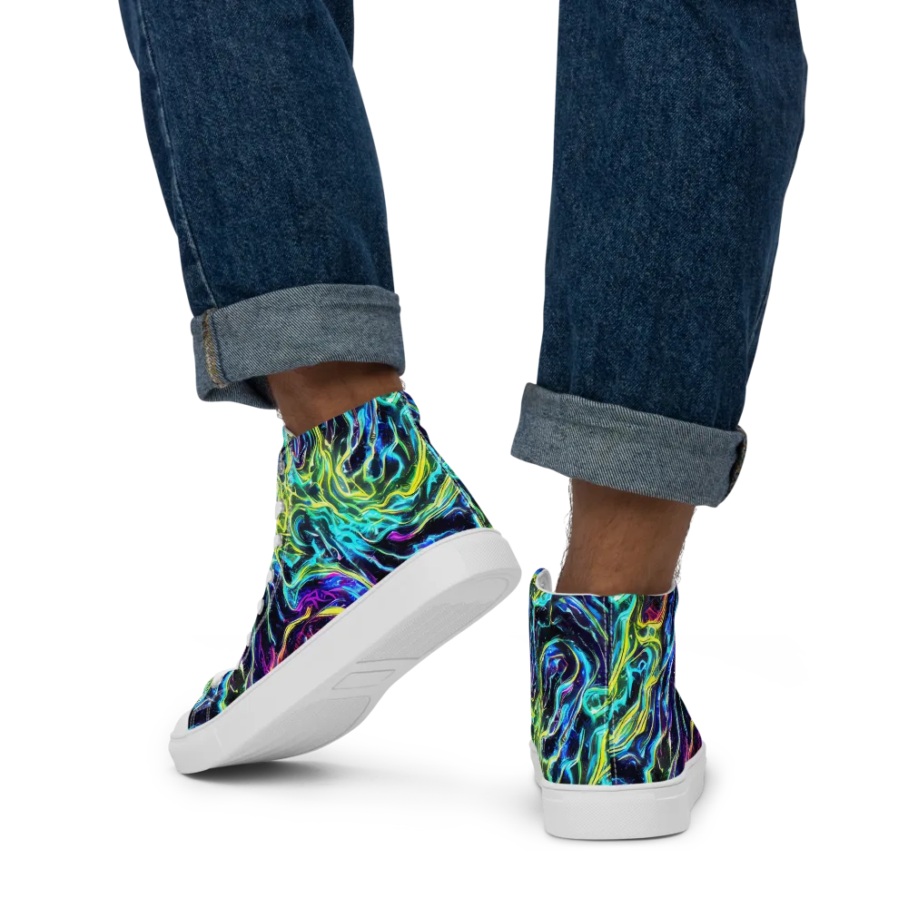 Prismatic Wildfire on Men's High Top Canvas Shoes — Back