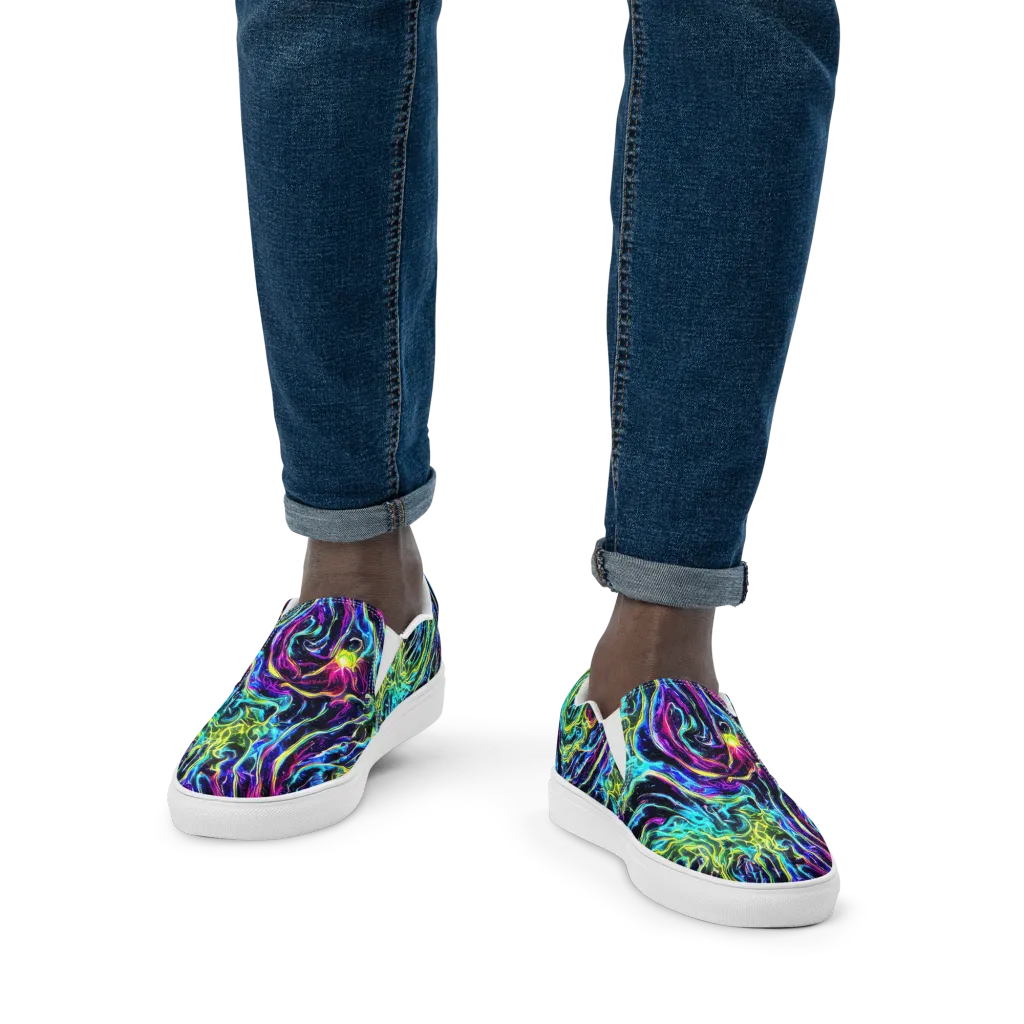 Prismatic Wildfire on Men's Slip-On Canvas Shoes — Front