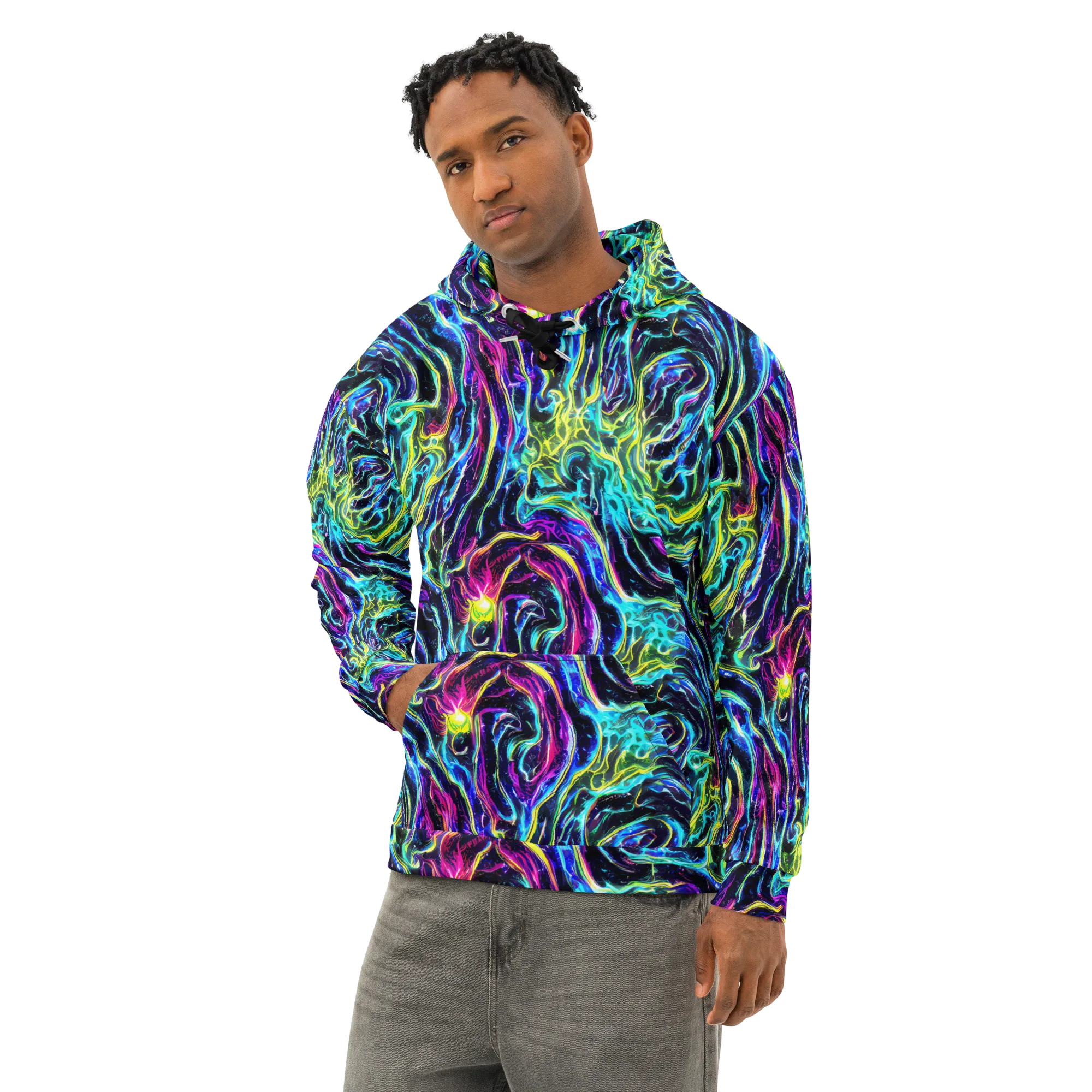Prismatic Wildfire on Cotton Hoodie — Left Front