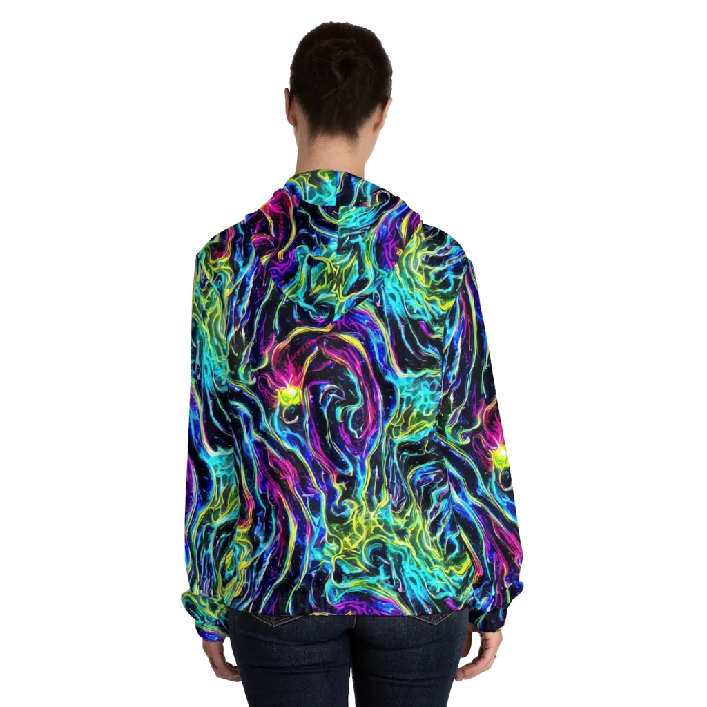 Prismatic Wildfire on Women's Full-Zip Hoodie — Back On Person