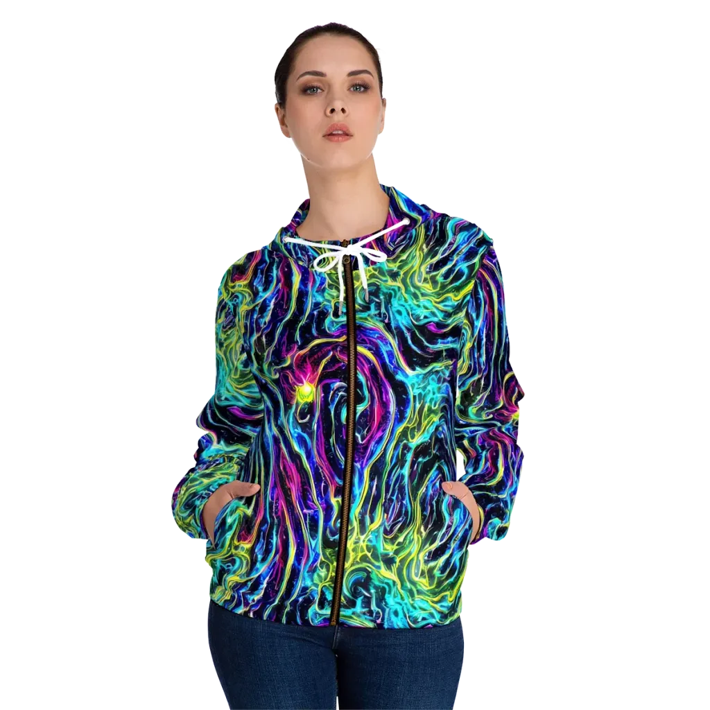 Prismatic Wildfire on Women's Full-Zip Hoodie — Front On Person