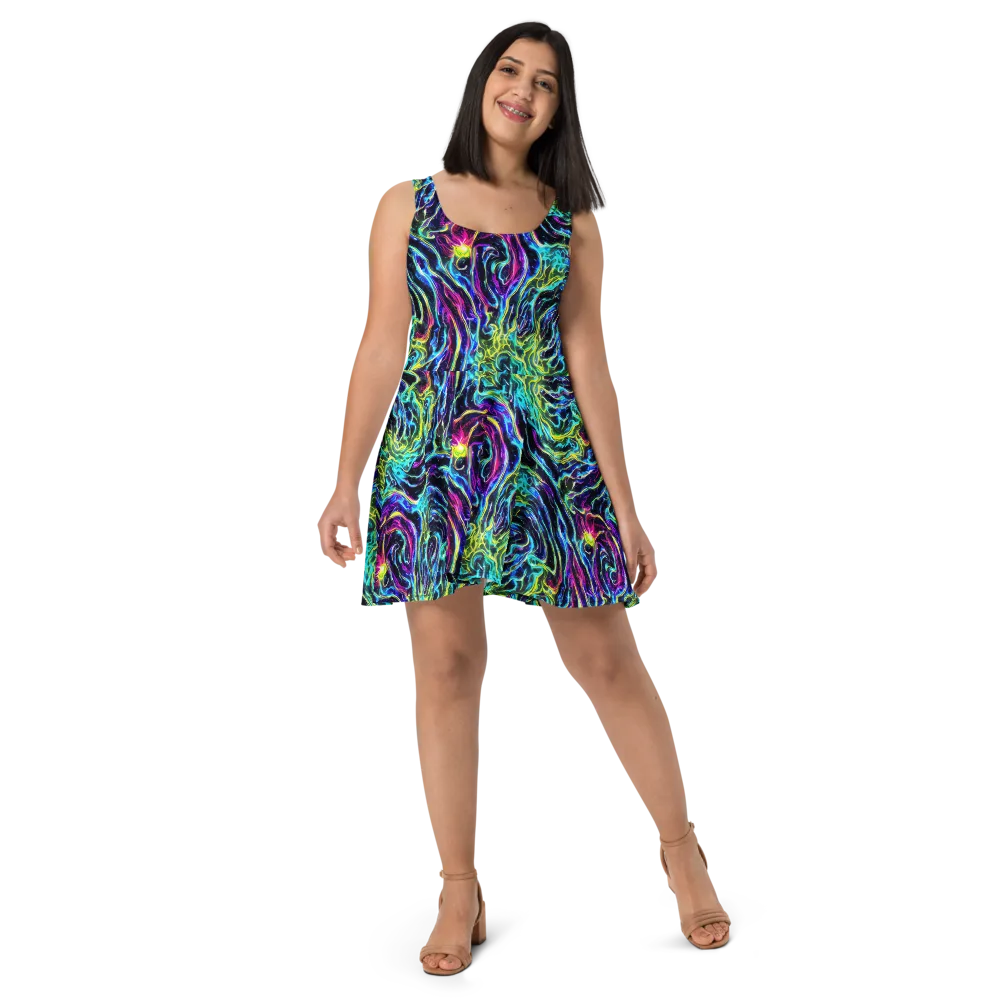 Prismatic Wildfire on Skater Dress — Front
