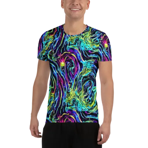 Prismatic Wildfire on a Men's Athletic T-Shirt