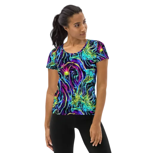 Prismatic Wildfire on a Women's Athletic T-Shirt