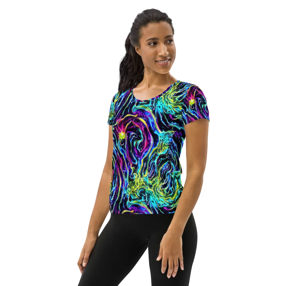Prismatic Wildfire on Women's Athletic T-Shirt — Left