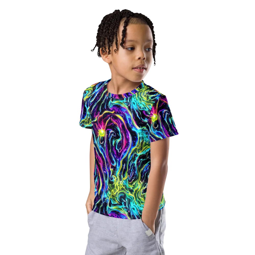 Prismatic Wildfire on Kids Crew Neck T-Shirt — Left Front
