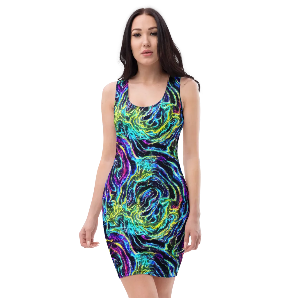Prismatic Wildfire on Bodycon Dress — Front