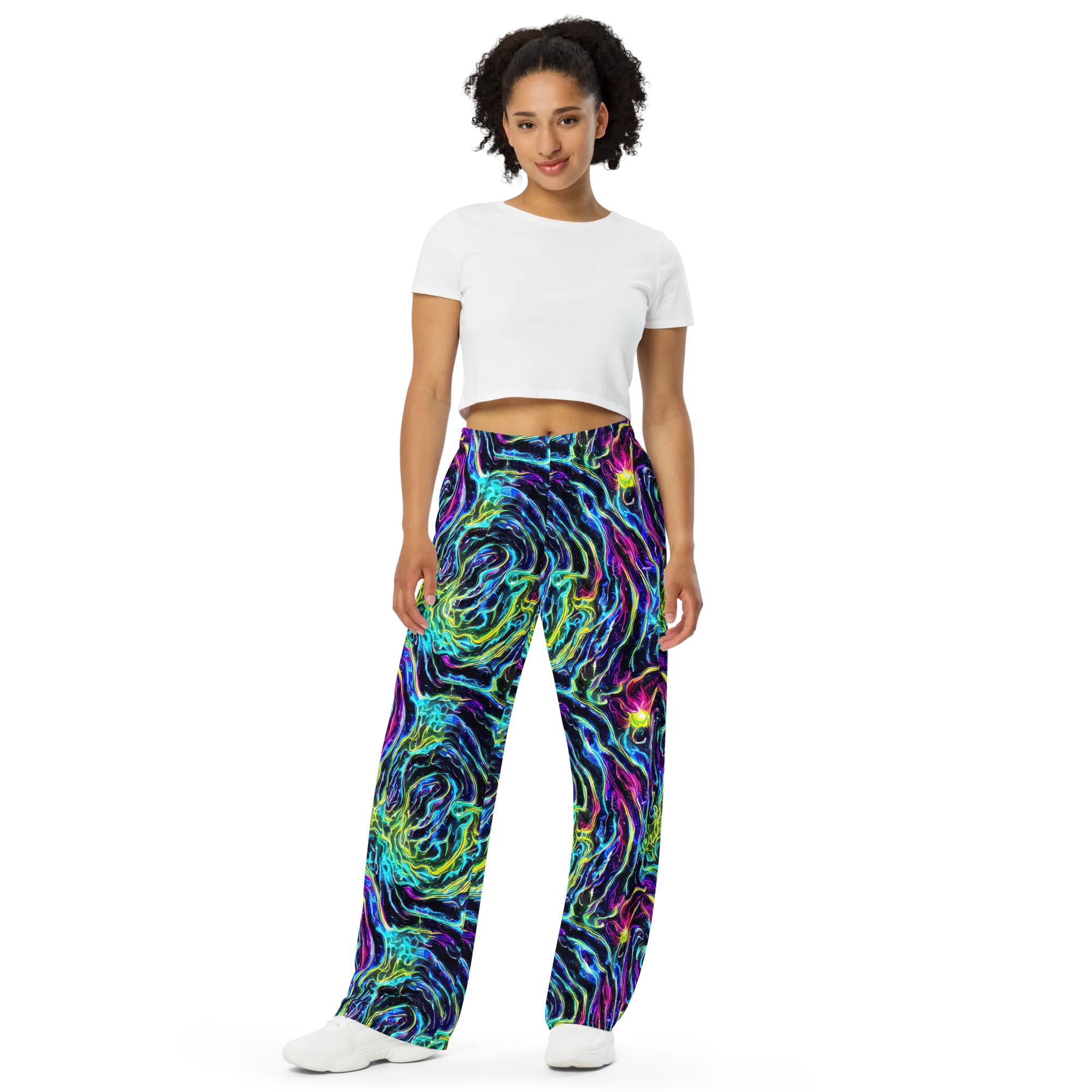 Prismatic Wildfire on Wide-Leg Pants — Front