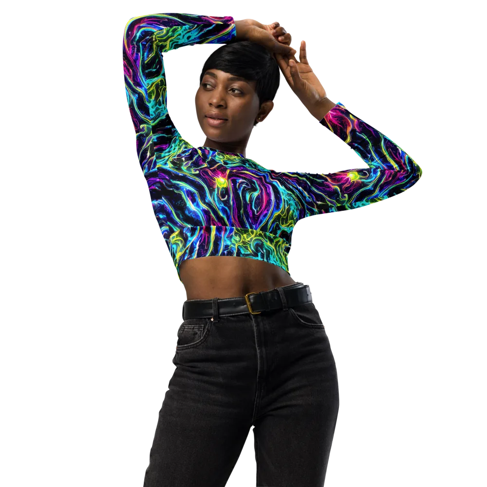 Prismatic Wildfire on Long Sleeve Crop Top — Front